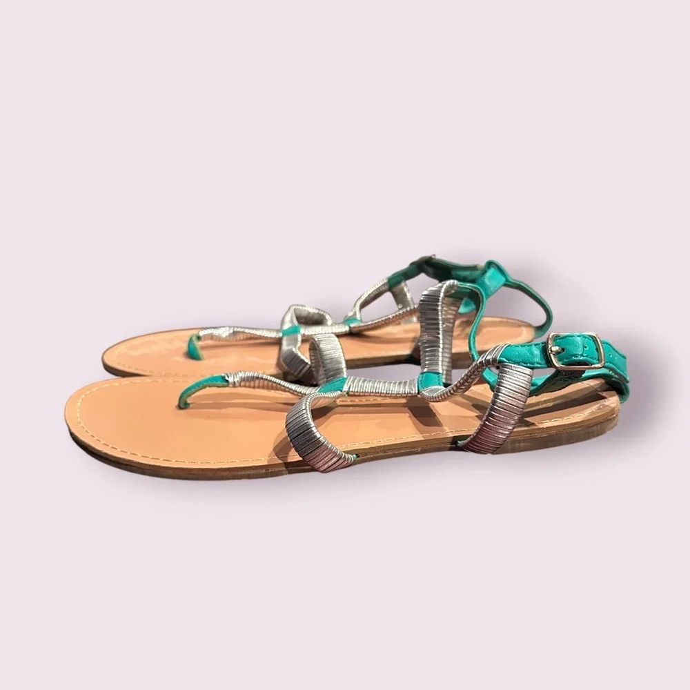 Women’s Promise Teal and Silver Metallic Strappy Toe-Loop Sandals Size 9 - Picture 4 of 9